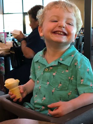 toddler with an ice cream cone